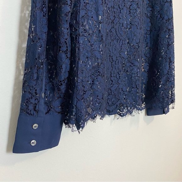 J. Crew Navy Lace Long Sleeve Top - Picture 7 of 7